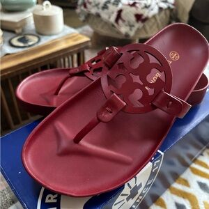 Tory Burch Red Sandals with Iconic Medallion